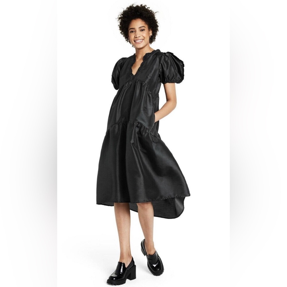 Kika Vargas Black High Low Dress with Puff Sleeves, size XS, can fit size S too